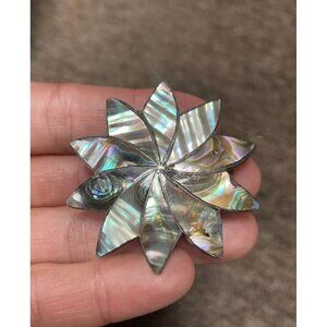 Vintage Sterling Abalone Pinwheel Brooch Pin Signed Mexico 925